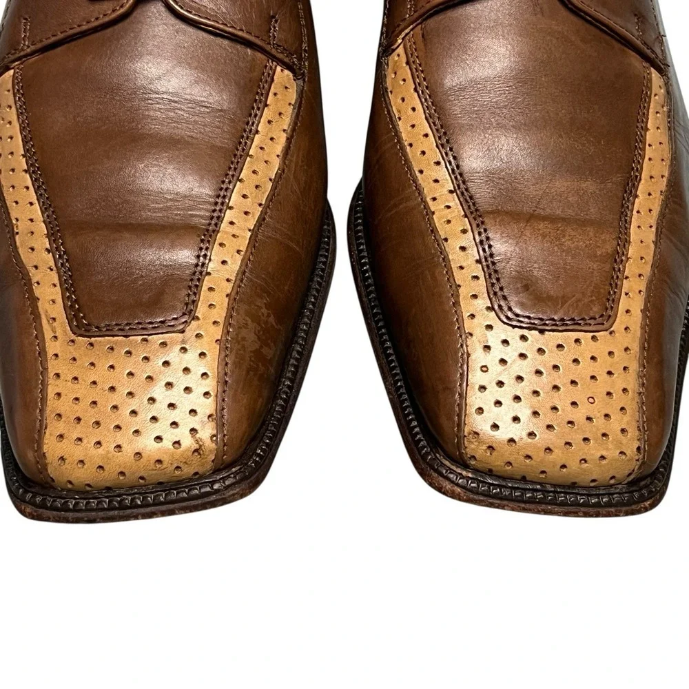 Stacy Adams Oxford Dress Shoes Mens 10M Brown Two Tone Leather Square Toe Brogue